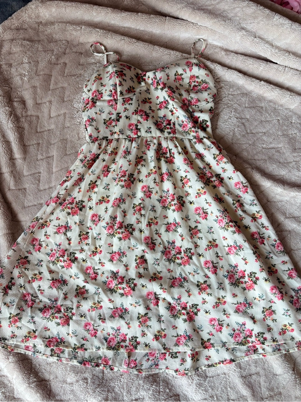 Mind Code Cream Floral Sundress with Pink Rose Print